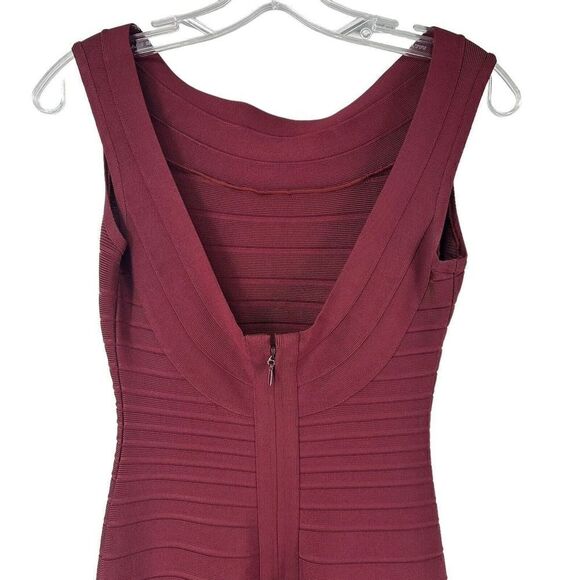 Herve Leger Sophia Bandage Dress Maxi Ball Gown Beet Red Size S Boat Neck Flare - Picture 6 of 11